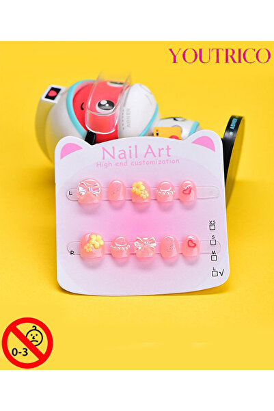 Youtrico أظافر لاصقة للأطفال مصنوعة يدويًا بنسبة 100%، لون أصفر وزهري وأخضر، ...