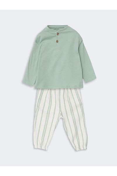 LC Waikiki Lcw Baby Green Buttoned Collar Baby Boy T-Shirt and Pants Set of 2
