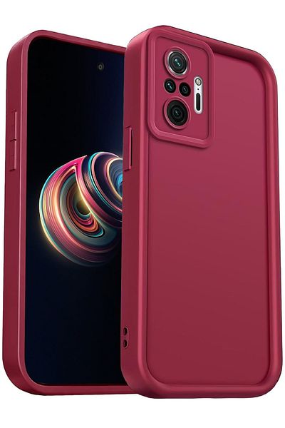 Fibaks Xiaomi Redmi Note 10 Pro Compatible Case Camera Protected Soft Textured Shock Absorbing Burgundy Silicone Cover