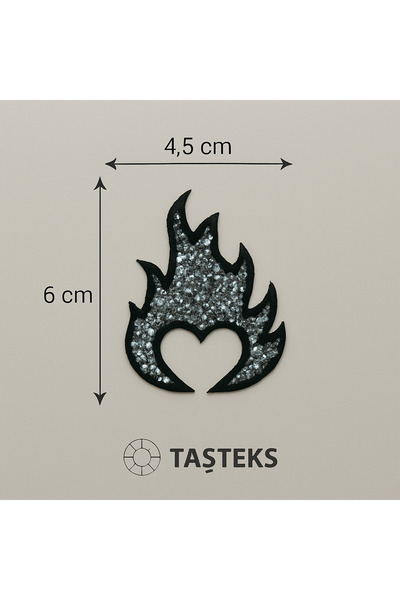 Taşteks TAŞLI Ütülenebilen veya Sticker Olarak Kullanılabilen Alevli Kalp Modeli
