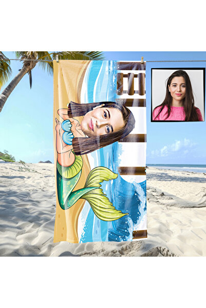 EJOYA Kişiye Özel Karikatür Fotoğraflı Denizkızı Plaj Ve Spor Havlusu 115033