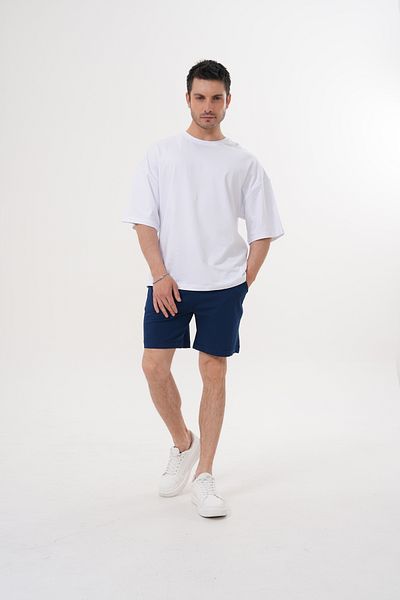 ACTIVE MODA - تيشيرت رجالي بأكمام قصيرة لون كحلي - طقم شورت مكون من قطعتين من نسيج القطن مقاس كبير