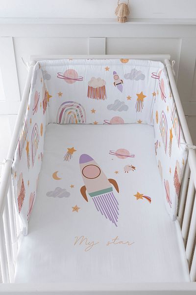 Tuğba Kuğu Baby Head - Sleeping Set with Protector and Printed Sheets, Vintage Space Iconic Series