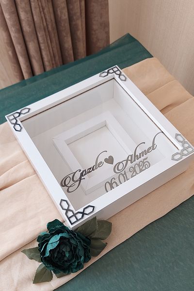 Verda Çerçeve 25X25 cm White-Classic (Smoked) Memory Frame with Photo Section - 6 cm Deep Memory Frame -