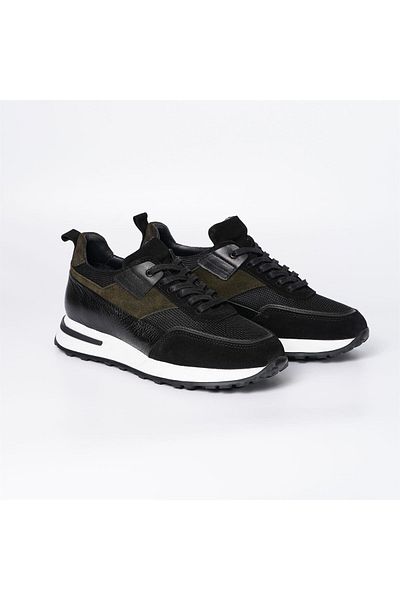TETRİ Namito Model Genuine Leather Men's Black Sneakers