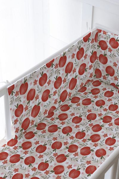 Tuğba Kuğu Baby Bedside Protector and Printed Sheet Sleeping Set - Iconic Series - Red Apples