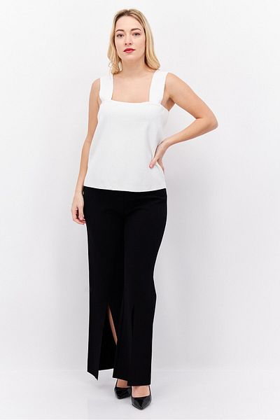 DONNA KARAN Women Square Neck Sleeveless Plain Top, White