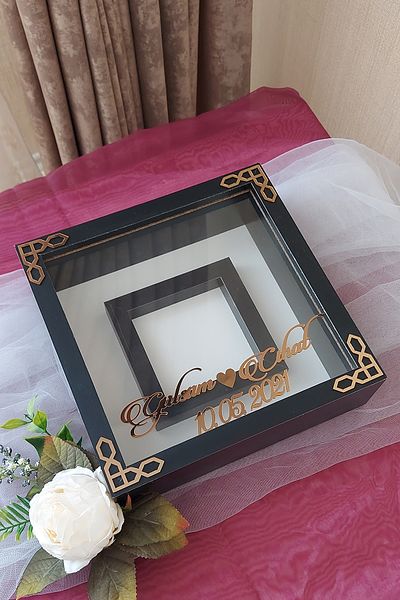 Verda Çerçeve إطار ذاكرة أسود كلاسيكي (برونزي) مقاس 25 × 25 سم مع قسم صور - إطار ذاكرة بعمق 6 سم