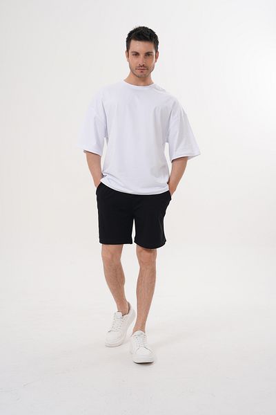 ACTIVE MODA -Men's Short Sleeve Black Color Tshirt- Shorts Set 2-Pack Cotton Fabric Large Size Oversized