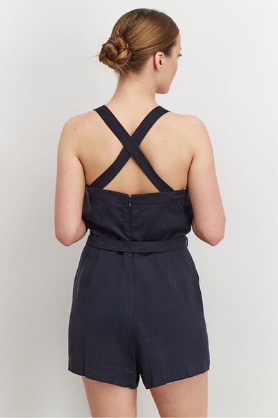 Avec Les Filles Women Solid Sleeveless Playsuits, Navy