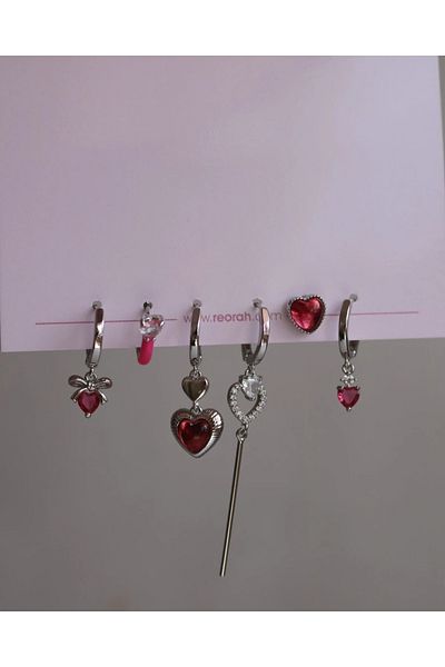 Reorah Collection Red Love Earring Set-Red Heart Earring Set