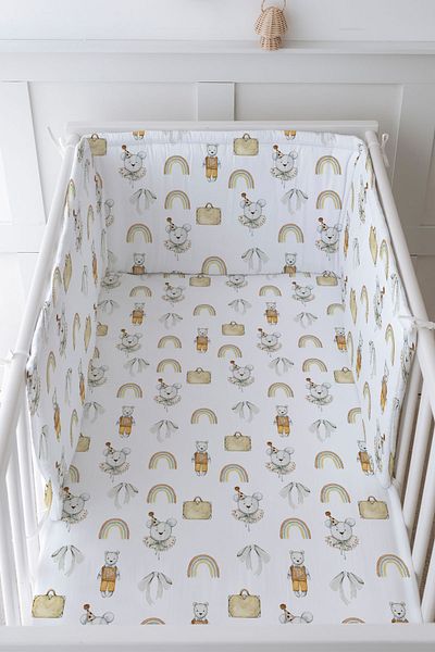 Tuğba Kuğu Baby Bedside Protector and Printed Sheet Sleeping Set - İconic Series - Antique Teddy Bear