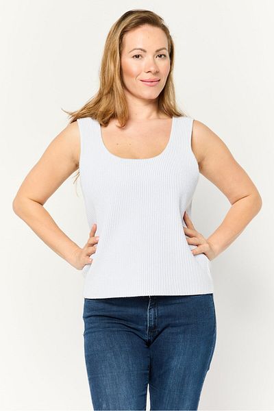 Dkny بلوزة قصيرة معدنية بدون أكمام ورقبة على شكل حرف U للنساء، فضية