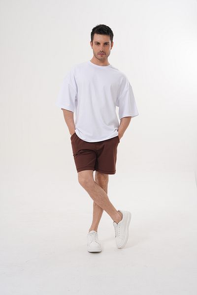 ACTIVE MODA -Men's Short Sleeve Brown Color Tshirt- Shorts Set 2-Pack Cotton Fabric Large Size Oversized