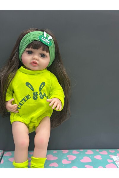 happystoretr Gerçekçi yeni doğmuş emaye bebek 55 cm simüle bebek kız bebek için elbiseli yumuşak silikon bebek