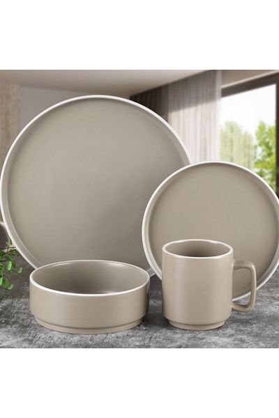 Bien Servi 16-Piece Contemporary Design Stoneware Dinner Set