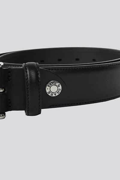 PAUL&SHARK Men's Metal Buckle, Cattle Brand Logo Black Belt