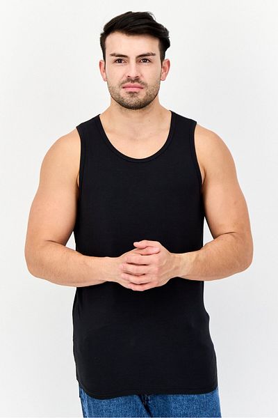 Tommy John Men 2 Pack Round Neck Sleeveless Plain Tank, Black