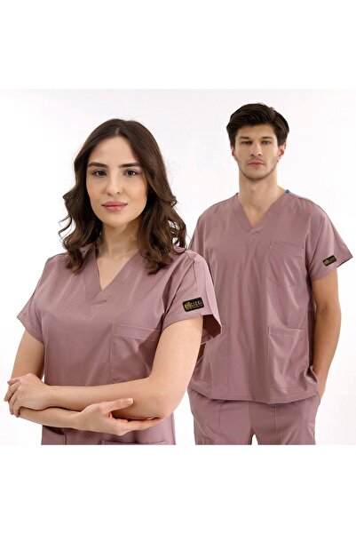 ÇİZGİ MEDİKAL GÜL KURUSU  Likralı Scrubs Greys Takım