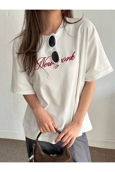 trendgar Λευκό μπλουζάκι unisex oversize με κόκκινη στάμπα New York
