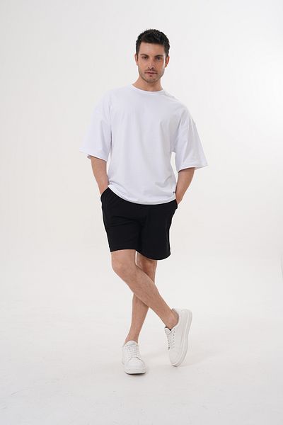 ACTIVE MODA -Men's Short Sleeve Black Color Tshirt- Shorts Set 2-Pack Cotton Fabric Large Size Oversized