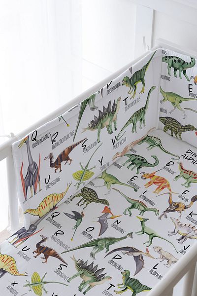 Tuğba Kuğu Baby Bedside Protector and Printed Sheet Sleeping Set - İconic Series - Dinosaur Alphabet