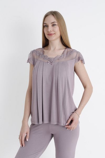 Cotpark Women's Viscose Combed Fabric Short Sleeve Top and Bottom Lace Capri Set 14640