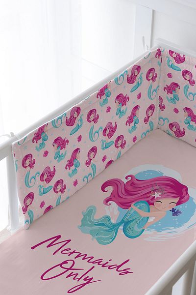 Tuğba Kuğu Baby Bedside Protector and Printed Sheet Sleeping Set - İconic Series - Little Mermaid
