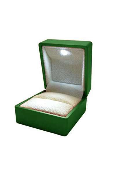 OSMANLI GÜMÜŞ Işıklı Pırlanta Tektaş Yeşil Yüzük Kutusu