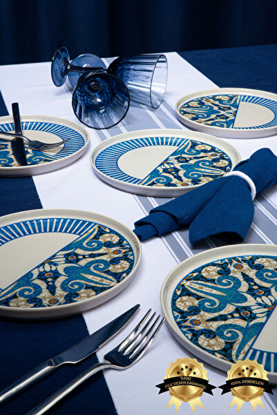 Heda Porselen Azur 6 Parça Porselen Pasta Tabağı Seti