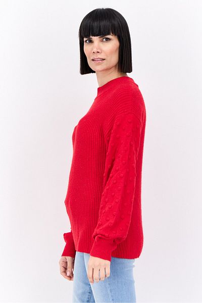 CECE Women Mock Neck Textured Sweater, Red
