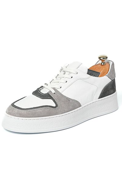 TETRİ Men's White-Grey Sneakers - Perdika Model, Genuine Leather, Handmade