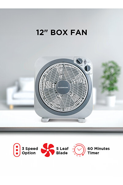 Olsenmark 12 inch Box Fan, 3 Speed Control, 60 minutes timer OMF1723