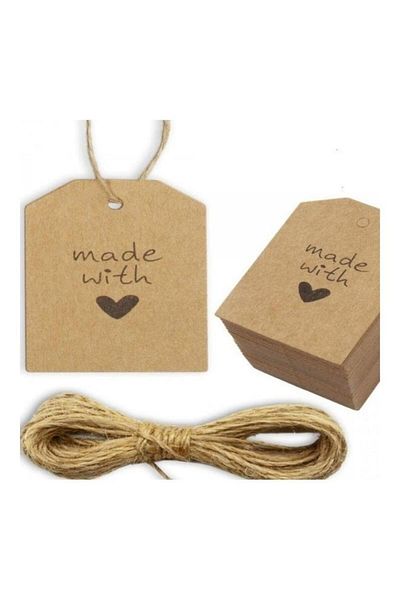 Generic Premify 100-Piece Craft Paper Gift Tags With Natural Jute Twine Brown