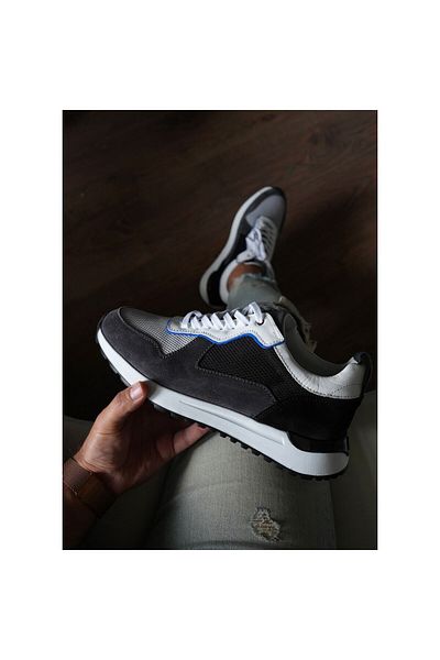 TETRİ Epirus Model Men's Genuine Leather Gray Sneakers
