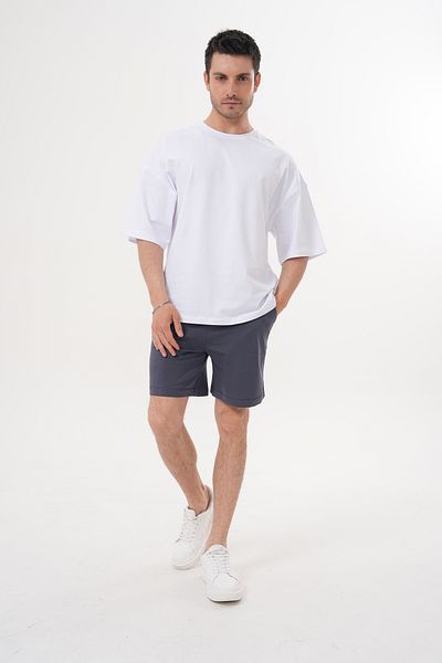 ACTIVE MODA -Men's Short Sleeve Smoked Color Tshirt - Shorts Suit Cotton Fabric Large Size Oversized