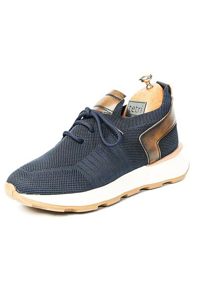 TETRİ Leonidas Model Knitwear Men's Sneaker - Genuine Leather Navy Blue