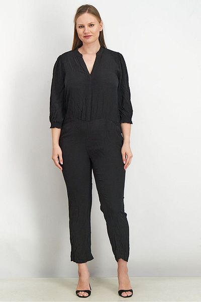 PROMOD Women Textured Longsleeve Jumpsuit, Black