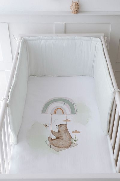 Tuğba Kuğu Royal Series Baby Sleeping Set - Bedside Welcome Baby Bear with Protective and Printed Sheets