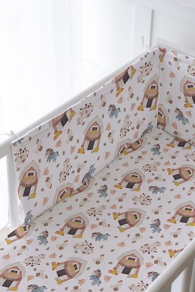 Tuğba Kuğu Baby Bedside Protector and Printed Sheet Sleeping Set - İconic Series - Cute Farm