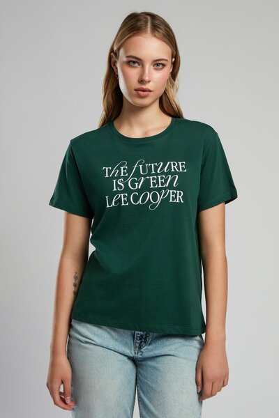 Lee Cooper Green Women's 100% Cotton O-Neck T-Shirt Emerald