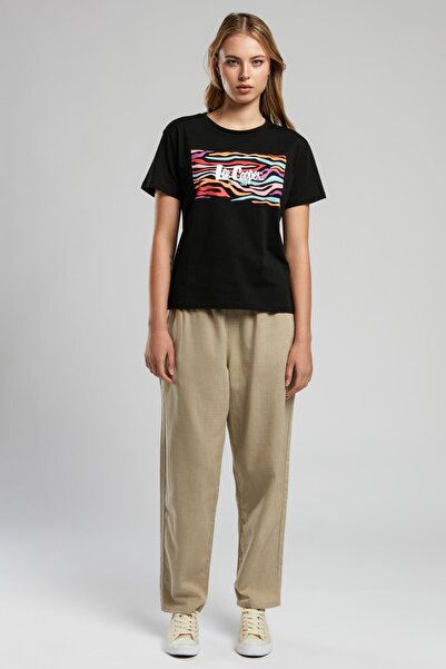 Lee Cooper Zebrars Kadın %100 Pamuk O Yaka T-Shirt Siyah