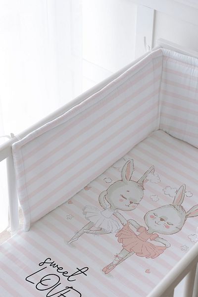 Tuğba Kuğu Baby Bedside Protector and Printed Sheet Sleeping Set - İconic Series - Ballerina Rabbits