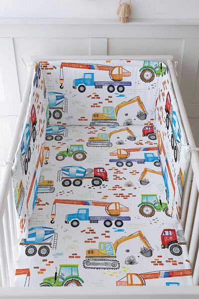 Tuğba Kuğu Baby Bedside Protector and Printed Sheet Sleeping Set - İconic Series - Colorful Construction Machinery