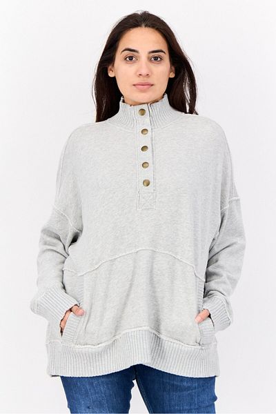 aerie Women Mock Neck Long Sleeves Heather Sweatshirt, Grey