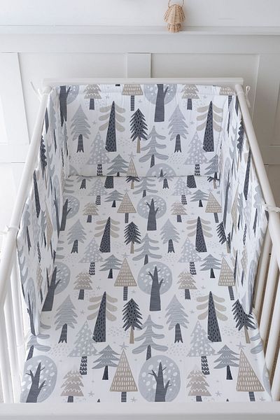 Tuğba Kuğu Baby Bedside Protector and Printed Sheet Sleeping Set - İconic Series - Winter Pines