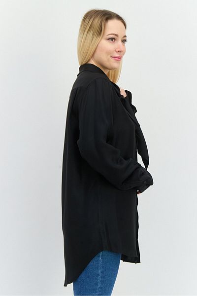 Gant Women Tie Neck Long Sleeves Plain Casual Shirt, Black