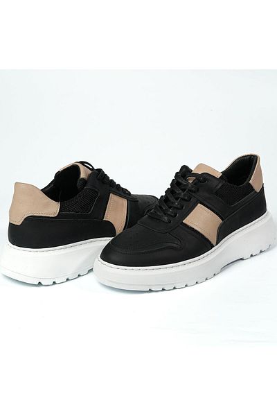 TETRİ Strauss Model Men's Black Genuine Leather Sneaker - Handmade