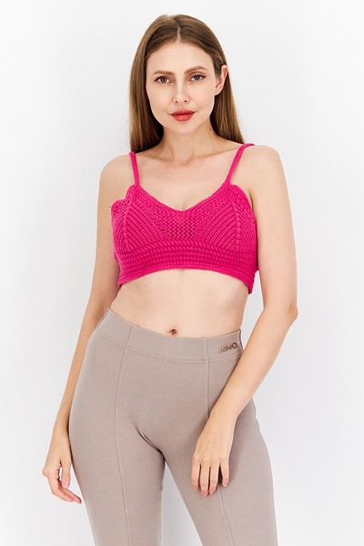 Aqua Women V-neck Sleeveless Crochet Cropped, Dark Pink