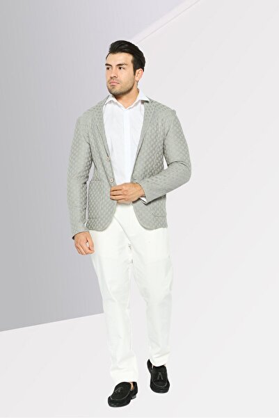Emporio Armani Men Regular Fit Textured Formal Blazer, Grey